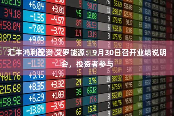汇丰鸿利配资 艾罗能源：9月30日召开业绩说明会，投资者参与